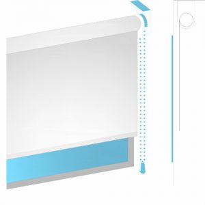 El tejido cae por detrás del tubo y queda más próximo a la ventana.